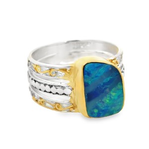 Michou Sterling Silver And 22kt Yellow Gold Vermeil Opal Ring