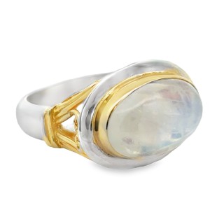 Michou Sterling Silver And 22kt Yellow Gold Vermeil Rainbow Moonstone Ring