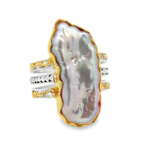 Michou Sterling Silver And 22kt Yellow Gold Vermeil Pearl Stick Ring