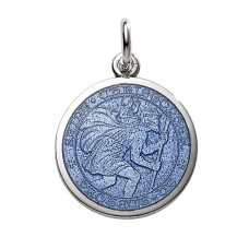 Sterling Silver Large (1") Round St. Christopher's Medal Charm With French Blue Enamel