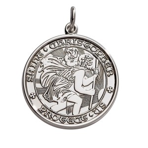 Sterling Silver Large (1") Round St. Christopher's Medal Charm