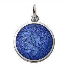 Sterling Silver Large (1") Round St. Christopher's Medal Charm With Royal Blue Enamel