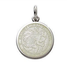 Sterling Silver Medium (3/4") Round St. Christopher's Medal Charm With White Enamel
