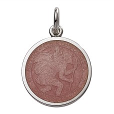Sterling Silver Medium (3/4") Round St. Christopher's Medal Charm With Pink Enamel