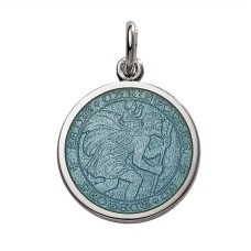 Sterling Silver Small (1/2") Round St. Christopher's Medal Charm With Light Blue/teal Enamel