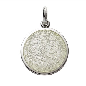 Sterling Silver Small (1/2") Round St. Christopher's Medal Charm With White Enamel
