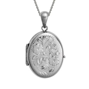 Sterling Silver 22.5mm Oval Floral Engraved 4-picture Locket