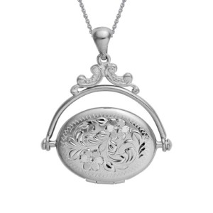 Sterling Silver 22mm (front Floral Design Engraved) Oval Revolving Locket