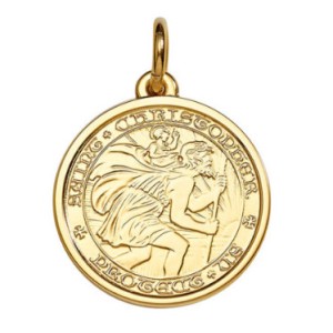 Sterling Silver Yellow Vermeil Medium (3/4") Round St. Christopher's Medal Charm