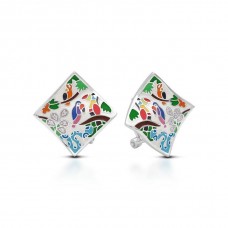 Belle Etoile Sterling Silver And Enamel "Tropical Rainforest" Earrings