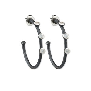 Lika Behar Oxidized Sterling Silver And White Sapphire Small Hoop Earrings