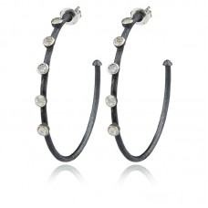 Lika Behar Oxidized Sterling Silver And White Sapphire Medium Hoop Earrings