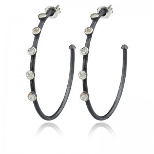 Lika Behar Oxidized Sterling Silver And White Sapphire Large Hoop Earrings