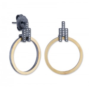 Lika Behar Fused 24kt Yellow Gold And Oxidized Sterling Silver Diamond "Deck" Earrings