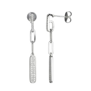 Charles Garnier Sterling Silver Paperclip Earrings With CZ Bars