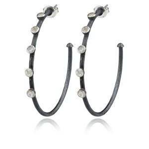 Lika Behar Oxidized Sterling Silver And White Sapphire Large Hoop Earrings