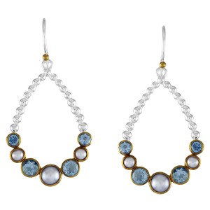 Michou Sterling Silver And 22kt Vermeil Blue Topaz And Pearl Dangle Earrings