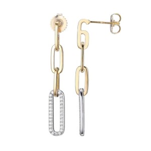 Charles Garnier 18kt Yellow Gold Over Sterling Silver "paperclip" Dangle Earrings With CZ Accents