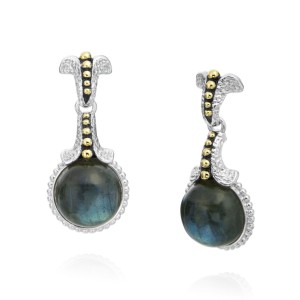 Estate Sterling Silver & 14kt Yellow Gold  Labradorite Drop Earrings