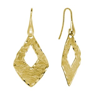 Yellow Gold Over Sterling Silver Florentine Finish Open Diamond-shape Dangle Earrings