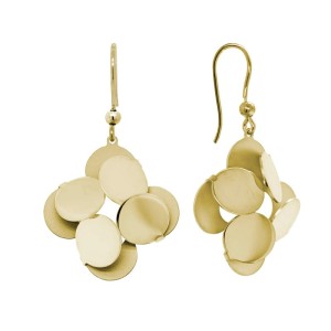 Yellow Gold Over Sterling Silver 3D Discs Dangle Earrings. 