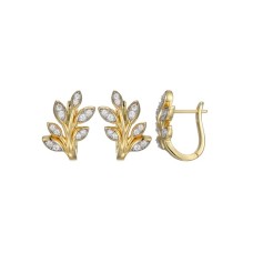 Charles Garnier 14kt Yellow Gold Over Sterling Silver And CZ Leaf Earrings