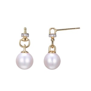 Charles Garnier 18kt Yellow Gold Over Sterling Silver Freshwater Pearl And CZ "Venus" Earrings