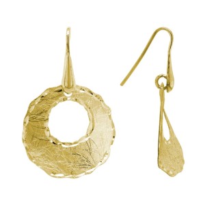Yellow Gold Over Sterling Silver Florentine Finish Open Circle Dangle Earrings