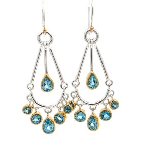 Michou Sterling Silver And 22kt Vermeil Blue Topaz Chandelier Earrings