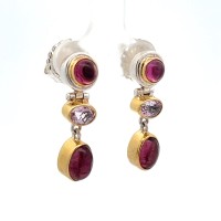 Michou Sterling Silver And 22kt Vermeil Pink Tourmaline And Topaz Dangle Earrings