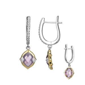 Charles Garnier Two-tone Sterling Silver Amethyst Dangle Earrings