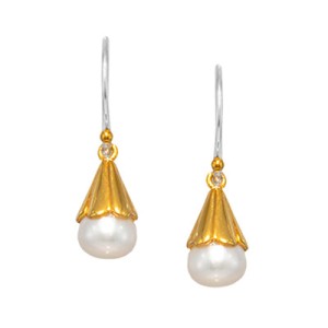Michou Sterling Silver And 22kt Vermeil Pearl Drop Earrings