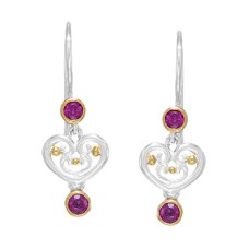 Michou Sterling Silver And 22kt Vermeil Rhodolite Garnet Heart Motif Drop Earrings