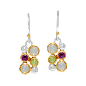 Michou Sterling Silver And 22kt Vermeil Multi-gemstone Dangle Earrings.