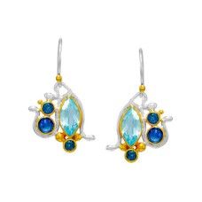 Michou Sterling Silver And 22k Gold Vermeil Earring With Blue Kyanite, London Blue Topaz, Sky Blue Topaz And Trendy Solo Topaz