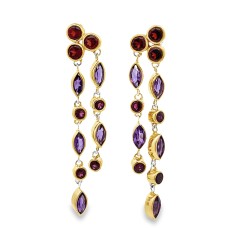 Michou Sterling Silver And 22kt Vermeil Amethyst And Garnet Dangle Earrings