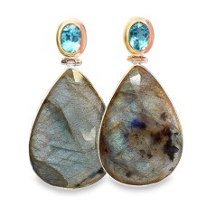 Michou Sterling Silver And 22kt Yellow Gold Vermeil Blue Topaz And Labradorite Earrings