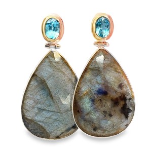 Michou Sterling Silver And 22kt Yellow Gold Vermeil Blue Topaz And Labradorite Earrings