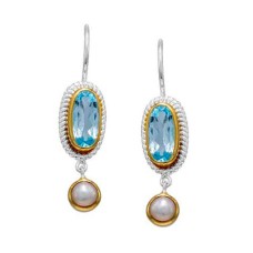 Michou Sterling Silver And 22kt Vermeil Blue Topaz And Pearl Drop Earrings