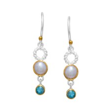 Michou Sterling Silver And 22kt Vermeil Blue Topaz And Pearl Drop Earrings