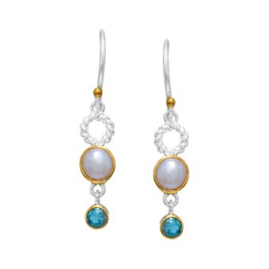 Michou Sterling Silver And 22kt Vermeil Blue Topaz And Pearl Drop Earrings
