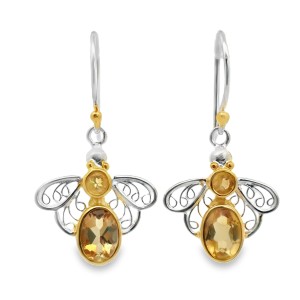 Michou Sterling Silver And 22kt Vermeil Citrine "bee" Dangle Earrings