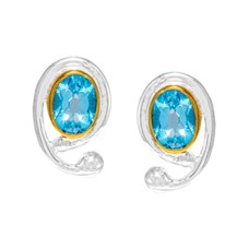 Michou Sterling Silver And 22k Gold Vermeil Oval Baby Blue Topaz Swirl Design Earrings