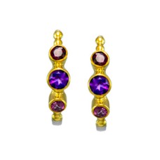 Michou Sterling Silver And 22kt Vermeil Amethyst And Garnet Hoop Earrings