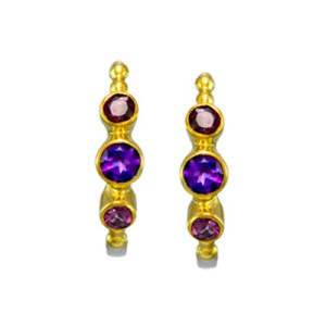 Michou Sterling Silver And 22kt Vermeil Amethyst And Garnet Hoop Earrings