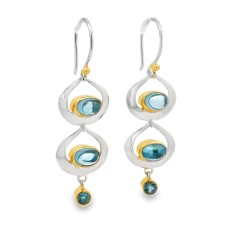 Michou Sterling Silver And 22kt Vermeil Bezel-set Blue Topaz Double Dangle Earrings