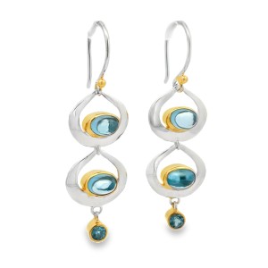 Michou Sterling Silver And 22kt Vermeil Bezel-set Blue Topaz Double Dangle Earrings