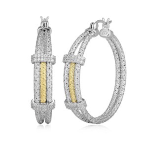 Charles Garnier Two-tone Sterling Silver Double-row CZ-accented Hoop Earrings