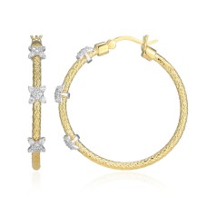 Charles Garnier 14kt Yellow Gold-plated Sterling Silver CZ-flower Station Hoop Earrings Charles Garnier 14kt Yellow Gold-plated Sterling Silver CZ-flower Station Hoop Earrings