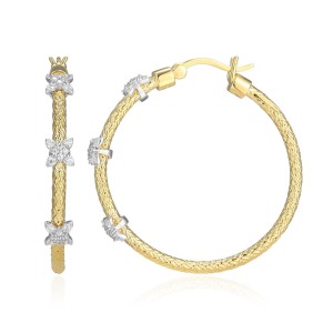 Charles Garnier 14kt Yellow Gold-plated Sterling Silver CZ-flower Station Hoop Earrings Charles Garnier 14kt Yellow Gold-plated Sterling Silver CZ-flower Station Hoop Earrings